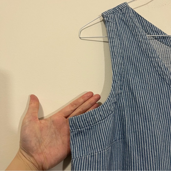 Old Navy Women's Denim Blue Striped Dress Overall Sleeveless Button Front Sz L - Picture 7 of 16